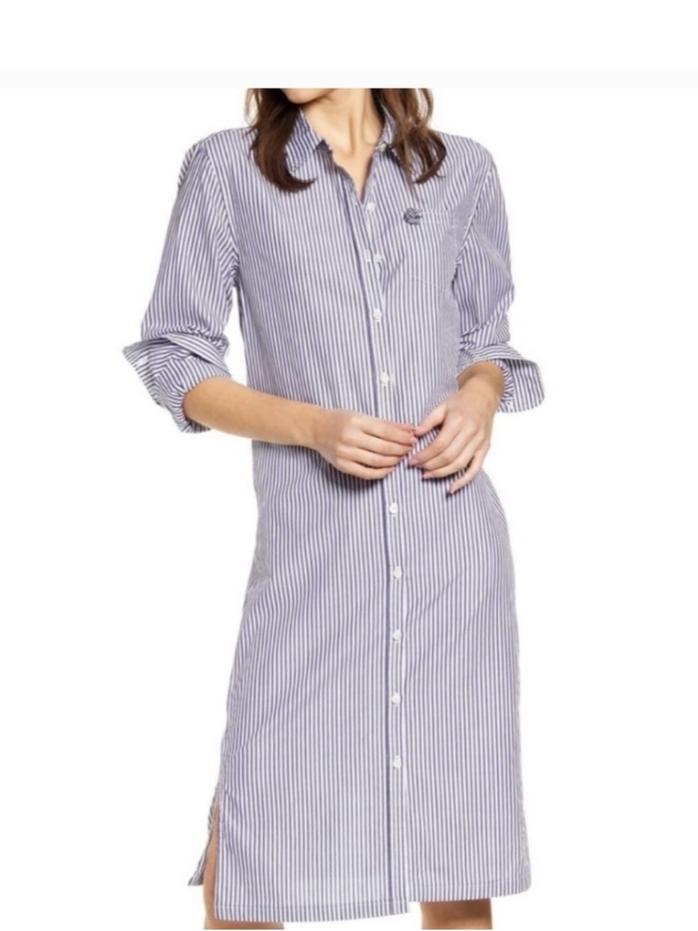 ALEX MILLS Blue and White Striped Shirt Dress size Large - Picture 8 of 11
